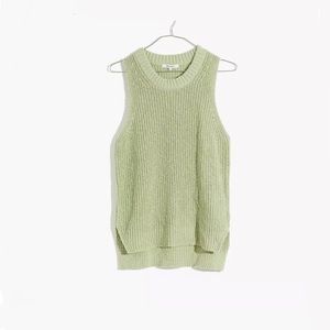 madewell light green knitted side slit high-low cotton sweater vest size xs